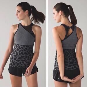 Lululemon Meshed Up Tank Top One Shoulder Leopard Striped Mini Pop Black Gray 6